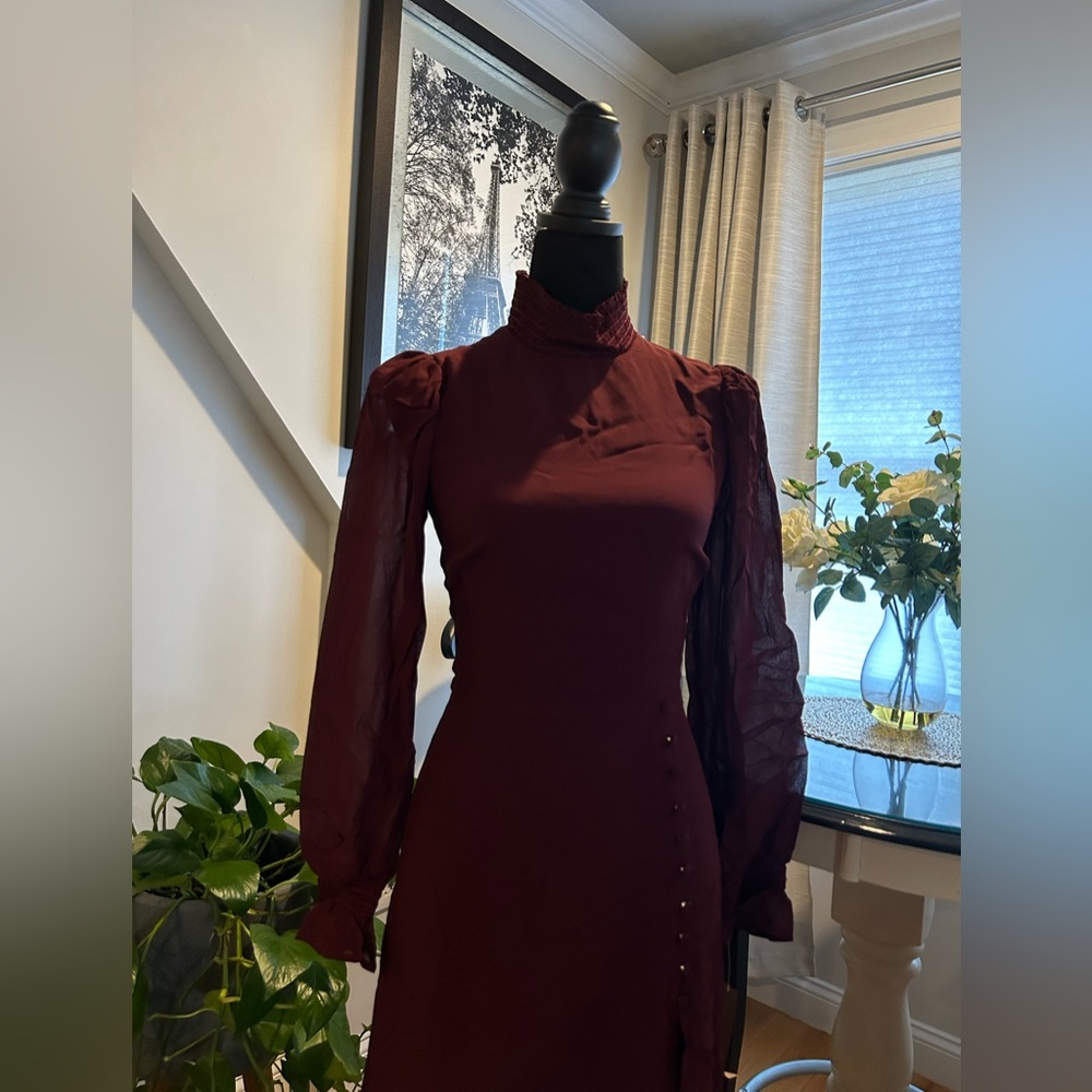 Reformation Stevi Smocked High Neck Long Sleeve Midi Dress - Size 2